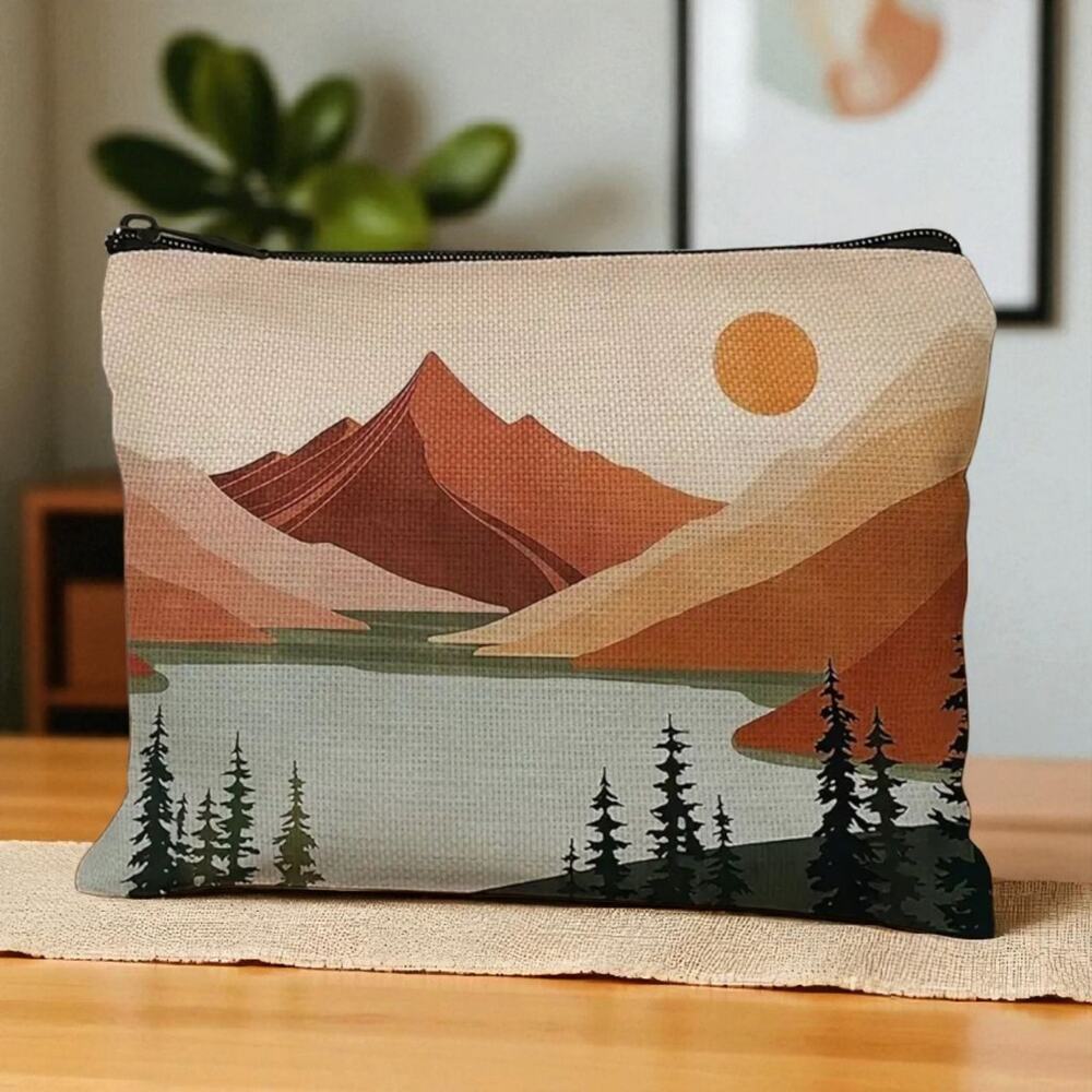 Mountain Sunset Cosmetic Bag Nature Landscape Makeup Pouch 9x7 New